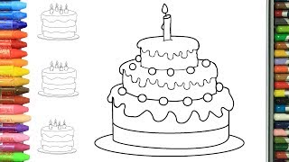 Pagina di colorazione torta di compleanno | Come disegnare e colora per i bambini