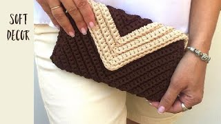 Клатч из шнура или трикотажной пряжи  |  Поясная сумка | Вasket crochet yarn (еnglish subtitles)