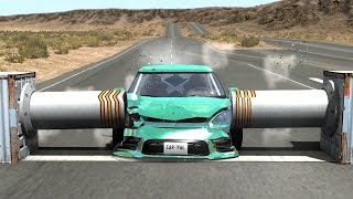 Beamng drive - Double Side Bollards car Crashes