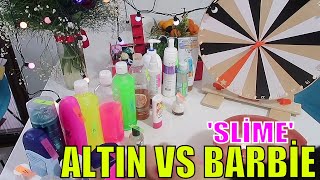ALTIN VS BARBIE SLIME CHALLENGE ÇARKIFELEKTEN NE ÇIKARSA SLIME #DIYSLIME Bidünya Oyuncak
