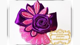 ?БРОШЬ из лент С КРУЧЕНОЙ РОЗОЙ канзаши | Brooch with kanzashi flower