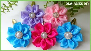 Заколка канзаши клик клак/Kanzashi Flower Hairclip/Tic tac Decorado com Flor de Fita/Ola ameS DIY