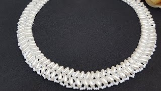Beaded necklace/Pearl necklace/Колье из бусин и бисера/Жемчужное колье/Жемчужное ожерелье/Колье
