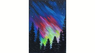 Уроки рисования. Как нарисовать СЕВЕРНОЕ СИЯНИЕ неоновой гуашью (ПЕЙЗАЖ) | Art School