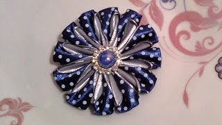 Цветок канзаши. Цветок в горошек канзаши. // Flower polka dot kanzashi.