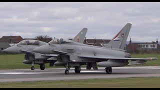 Two RAF Typhoons taking off from Warton Aerodrome