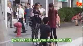 Girlfriend humiliates cheating boy making him kneel in public and gets smacked around