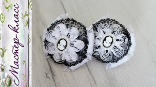 Школьные бантики на резинках с элементами квиллинга / МК канзаши / DIY flowers from ribbons