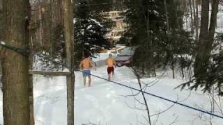 Steven and Mike roughing it up  in snow at the cottage