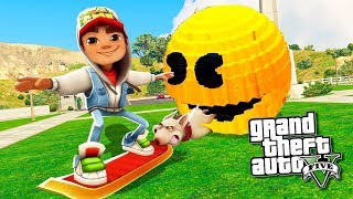 ДЖЕЙК ИЗ SUBWAY SURFERS УБЕГАЕТ ОТ ОГРОМНОГО ПАКМАНА В ГТА 5 МОДЫ! ОБЗОР МОДОВ GTA 5 игра видео