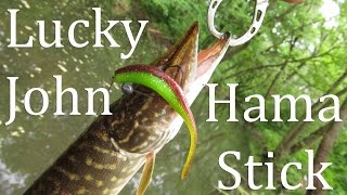 Щука на силиконовые слаги Lucky John 2016 Hama Stick 3.5". Ловля щуки на микроречке весной. Areal 70
