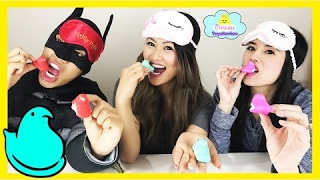 PEEPS Tasting Challenge NEW Mystery Flavors Gummy Candy Disney Tsum Tsum Egg Surprise Toys Princess