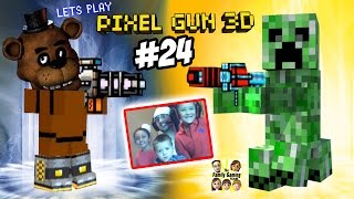 Creeper vs. Freddy Fazbear! Dad & Kids play Pixel Gun 3D Co-Op Survival (Face Cam Part 24)