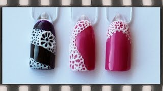 Кружево 3D гелем на ногтях. Пластилайн на гель-лаке. Объемное кружево. PLASTILINE 3-D Nail Art