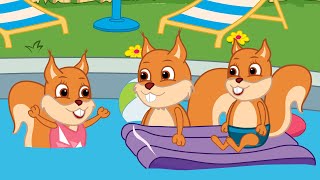 Famille d'Écureuil - Nager Dans la Piscine Sur un Matelas Dessin Animé 2020 en Français