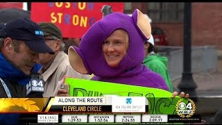 Woman Stays Warm At Boston Marathon With Teletubbies Costume