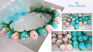 Венок из маленьких цветов. Розы из органзы. Канзаши Alena Makedon/Весенний венок