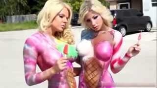 BODY PAINTING - Ice Cream Cones Painted on Nude Art Models Full Body Suit Ideas