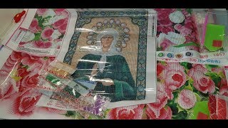 Алмазная вышивка Икона Матрона и Красивые розы, Розы и тюльпаны