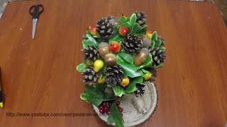 Топиарий из шишек и желудей. Topiary of cones and acorns