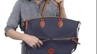 Dooney &amp; Bourke Nylon Large Pocket Satchel Black With Tan Trim - Robecart.com Free Shipping