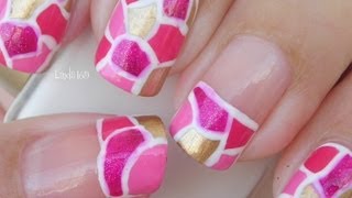 Nail Art - October in Pink: Pink Mosaic - Decoración de uñas - Breast Cancer Awareness Month