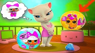 Моя Говорящая Анджела открывает 10 шаров ЛОЛ LOL Surprise  видео  для детей #УШАСТИК KIDS