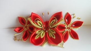Мастер класс Как сделать заколку с Бабочкой Канзаши butterfly Kanzashi