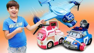 Машинки Робокар Поли ( Robocar Poli ) и самолет! Видео для детей, как самолет попал в грозу