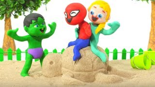 SUPERHERO BABIES PLAY WITH SAND ❤ Hulk & Frozen Elsa Play Doh Cartoons For Kids