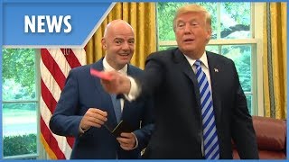 Donald Trump throws a red card at the media when meeting with FIFA Chief
