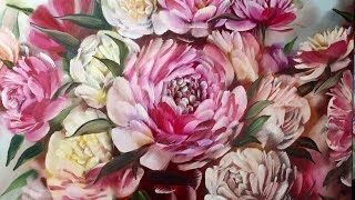 Картина маслом на холсте цветы пионы для начинающих . А.Арчиловская мастер класс oil painting flower