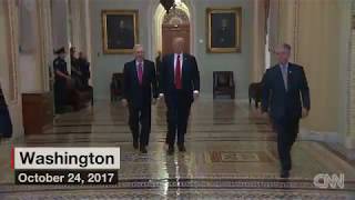 Protester throws Russian flags at Trump