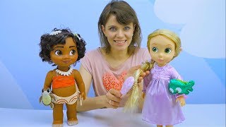 Куклы для девочек - Рапунцель Дисней Аниматорс и Моана с Барби - Детское видео про куклы
