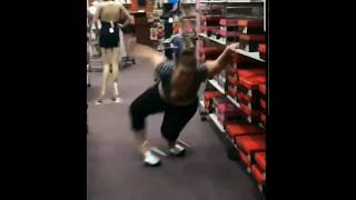 Girl snapping Ankle in shoe store