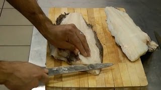Разделка палтуса японскими ножами Masahiro