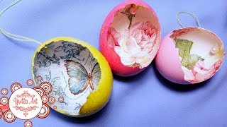 Подвески-украшения из яичной скорлупы. Пасхальный декор. Декор с применением техники декупаж