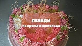 Лебеди из крема и шоколада.Отличное украшение торта