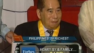 NTG: Henry Sy at kanyang pamilya, pinakamayaman sa Pilipinas ayon sa Forbes Magazine