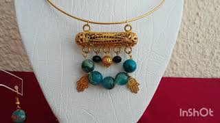 Collier "Limonade Bleu " ( Collier et boucles d'oreilles )