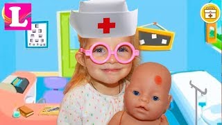 Лиза лечит куклу Беби Бон - БОЛЬШАЯ ШИШКА на голове
