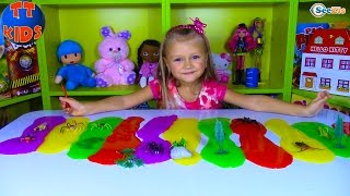 РАЗНОЦВЕТНАЯ РАДУГА и Ярослава! ЛИЗУНЫ С ПАУКАМИ Игрушки СЛИЗЬ для детей Распаковка Unboxing Toys