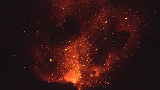 Huge Lava Bombs Explode From Anak Krakatau Volcano At Night