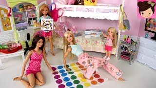 Barbie Bunk Bed Pink Bedroom Evening Routine - SLEEPOVER Slumber Party Play Toys