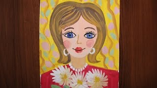 Как нарисовать маму гуашью поэтапно для детей 5-8 лет.