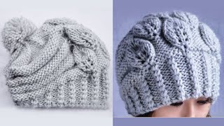 Вязание шапки спицами "Листочки". How to Knit a HAT