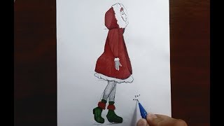 christmas costume girl drawing - Yeni yıl kızı nasıl çizilir - Kız Çizimi