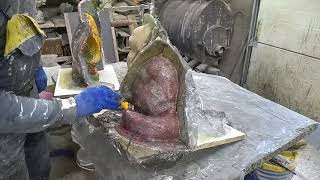 Изготовление жёсткой оболочки из стеклопластика для формы фигуры для сада