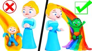 SUPERHERO BABIES & THE RAINBOW SLIDE ❤ Superhero Babies Play Doh Cartoons For Kids