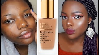 ESTEE LAUDER DOUBLE WEAR NUDE FOUNDATION For Dark Skin Review/Demo